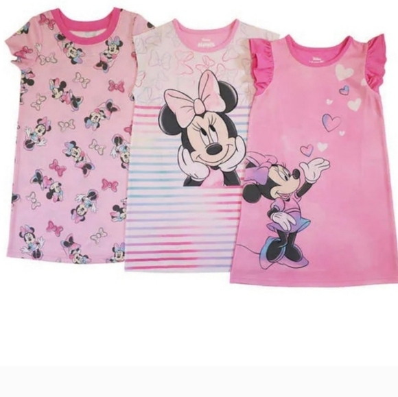 Disney Girls Size 5 Minnie Mouse Print Nightgowns 3 Pair - Picture 1 of 3
